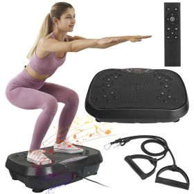 Vibration Exercise Machine With Resistant Bands Remote Control Whole Body Vibration Platform Workout Equipment Home Fitness Training Equipment Fo (Color: Dark Black)