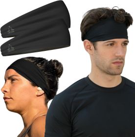 Sweat Band Workout Headbands for Women and Men - Sweatbands for Men - Moisture Wicking Sports Sweat Bands Headbands for Women, Running,Cycling,Yo (Color: [2-Pack] BLACK)
