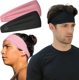 Sweat Band Workout Headbands for Women and Men - Sweatbands for Men - Moisture Wicking Sports Sweat Bands Headbands for Women, Running,Cycling,Yo (Color: [2-Pack] 1-Black & 1-Pink)