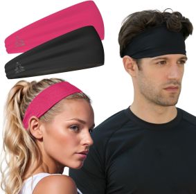 Sweat Band Workout Headbands for Women and Men - Sweatbands for Men - Moisture Wicking Sports Sweat Bands Headbands for Women, Running,Cycling,Yo (Color: [2-Pack] 1-Black & 1-Very Berry)