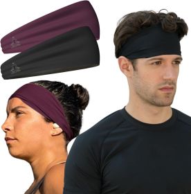 Sweat Band Workout Headbands for Women and Men - Sweatbands for Men - Moisture Wicking Sports Sweat Bands Headbands for Women, Running,Cycling,Yo (Color: [2-Pack] 1-Black & 1-Purple)