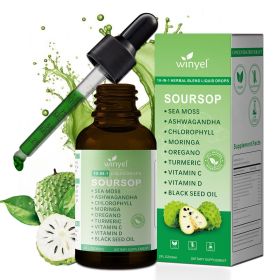 WINYEL Soursop Drops 10-in-1 with seaweed, moringa, black seed oil, oregano, ashwagandha (QTY: 1PCS)