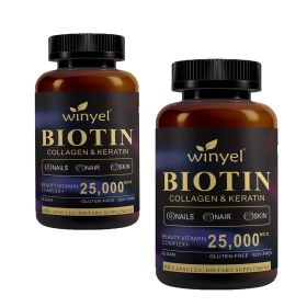 Biotin | Collagen | Hyaluronic Acid | Keratin - Support Normal Hair Growth Cycle - Skin & Nails - 25000mcg Vitamins B1, B2, B3 (QTY: 2 PCS)