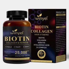 Biotin | Collagen | Hyaluronic Acid | Keratin - Support Normal Hair Growth Cycle - Skin & Nails - 25000mcg Vitamins B1, B2, B3 (QTY: 1 PCS)