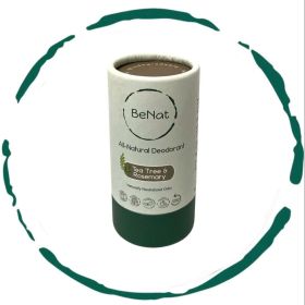 BeNat All Natural Plastic-Free Deodorant 3oz - Aluminum-Free Eco-Friendly Stick for Men & Women (OPTIONS: Tea Tree & Rosemary)