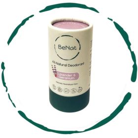 BeNat All Natural Plastic-Free Deodorant 3oz - Aluminum-Free Eco-Friendly Stick for Men & Women (OPTIONS: Lavender & Geranium)