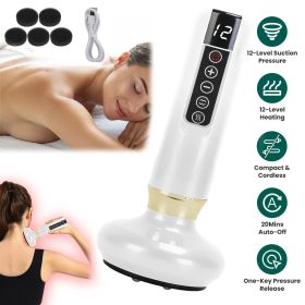 Cordless Anti Cellulite Massager - Combines Cupping, Scraping & Thermal Function - 1800mAh Battery, 12-Level Suction/Heating - Ideal for Thighs, (Color: White)