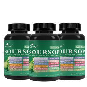 Soursop Supplement Containing 20 Herbal Extracts Including Seaweed, Lion's Mane Mushroom, Turmeric, Black Seed Oil, Oregano, And Mullein, Promoti (Option: 3 PCS)