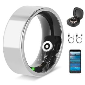 Smart Ring Health Tracker Fitness Sleep Stress HRV Tracker With Charging Case Magnetic Charging Cable For Women & Men Compatible With IOS & Andro (Option: Silver-Size 7)